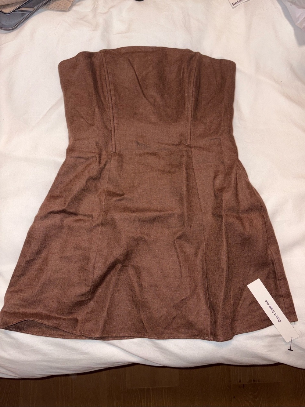 Reformation Aurina Strapless Brown Top Linen